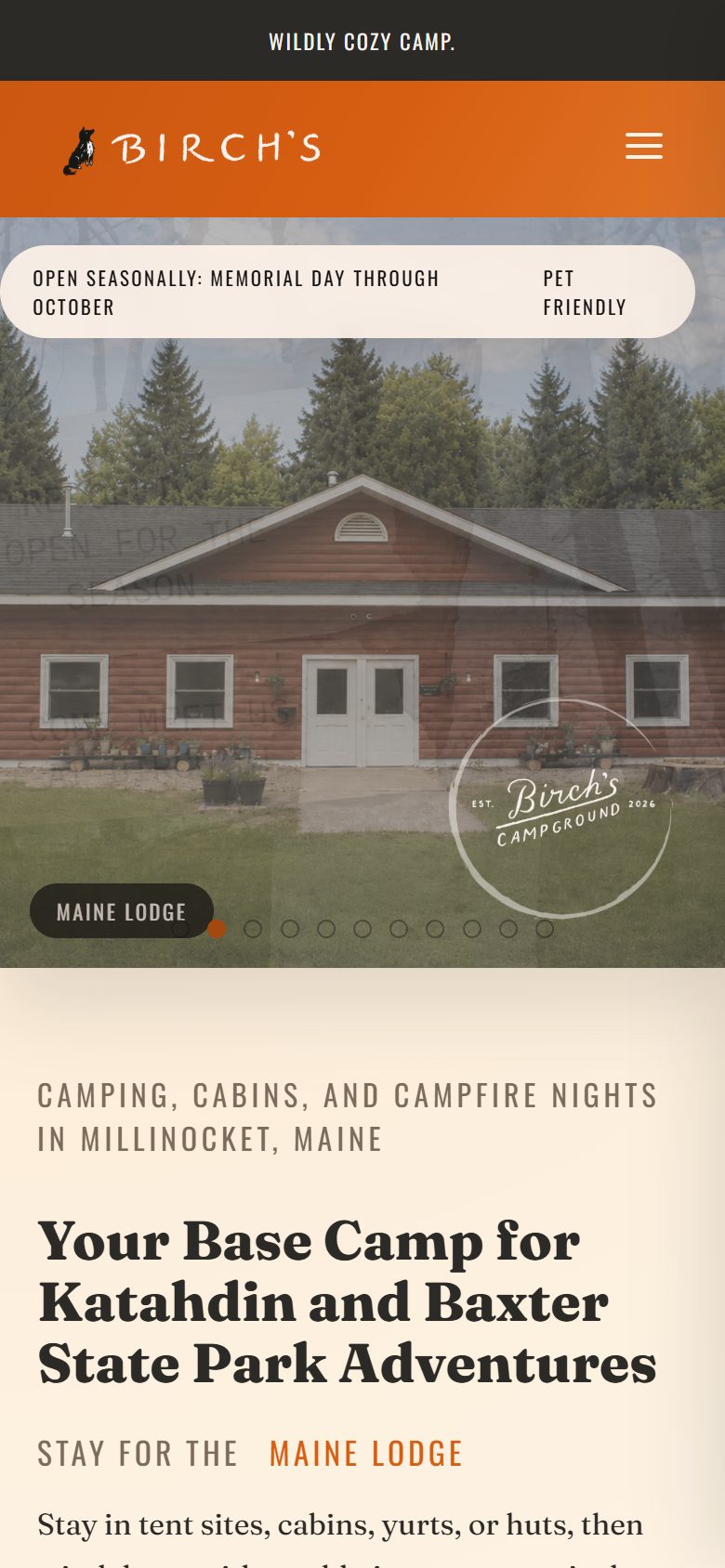 The same site on a phone, with a collapsed menu and stacked layout